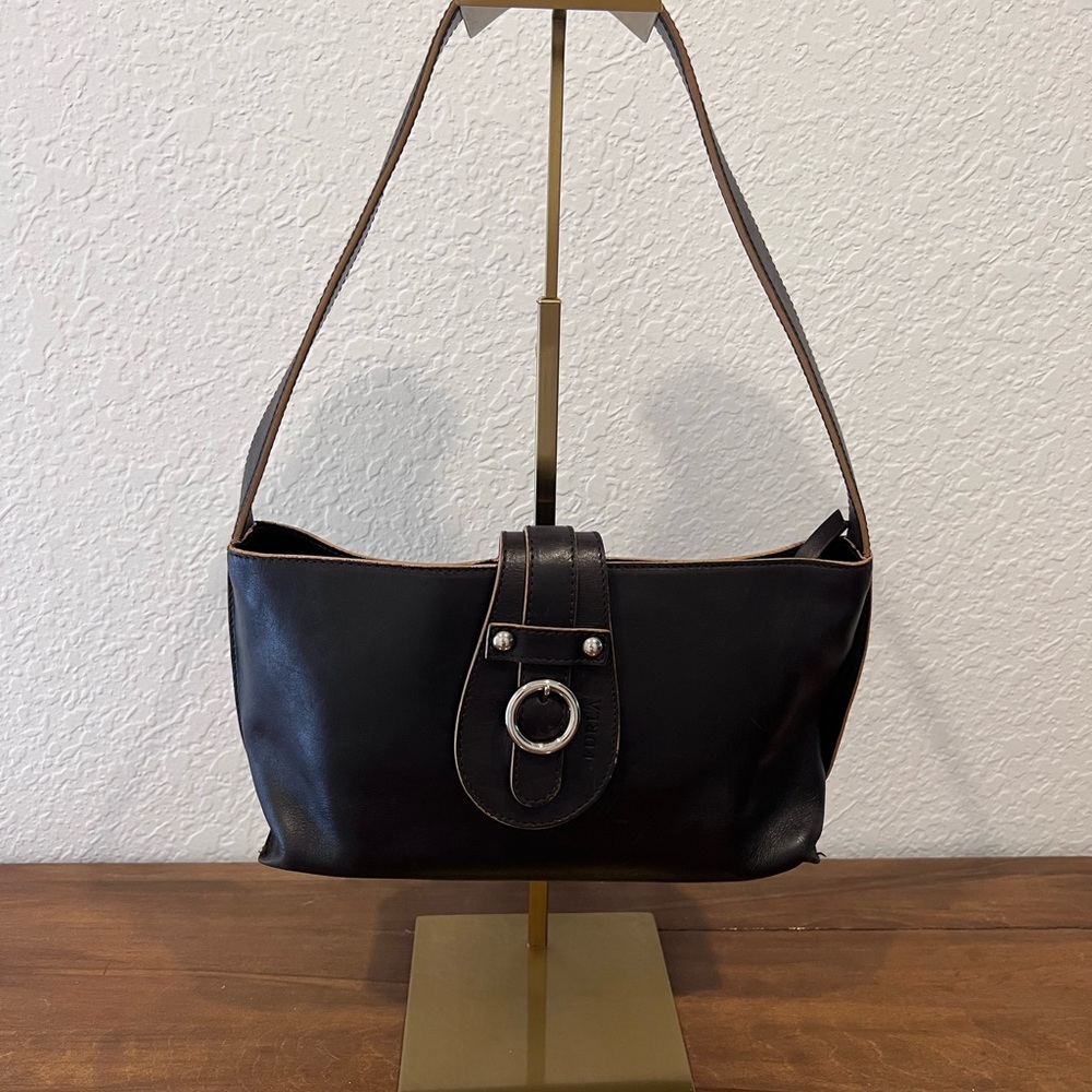 Furla Black Leather Shoulder Bag with Silver Buckle